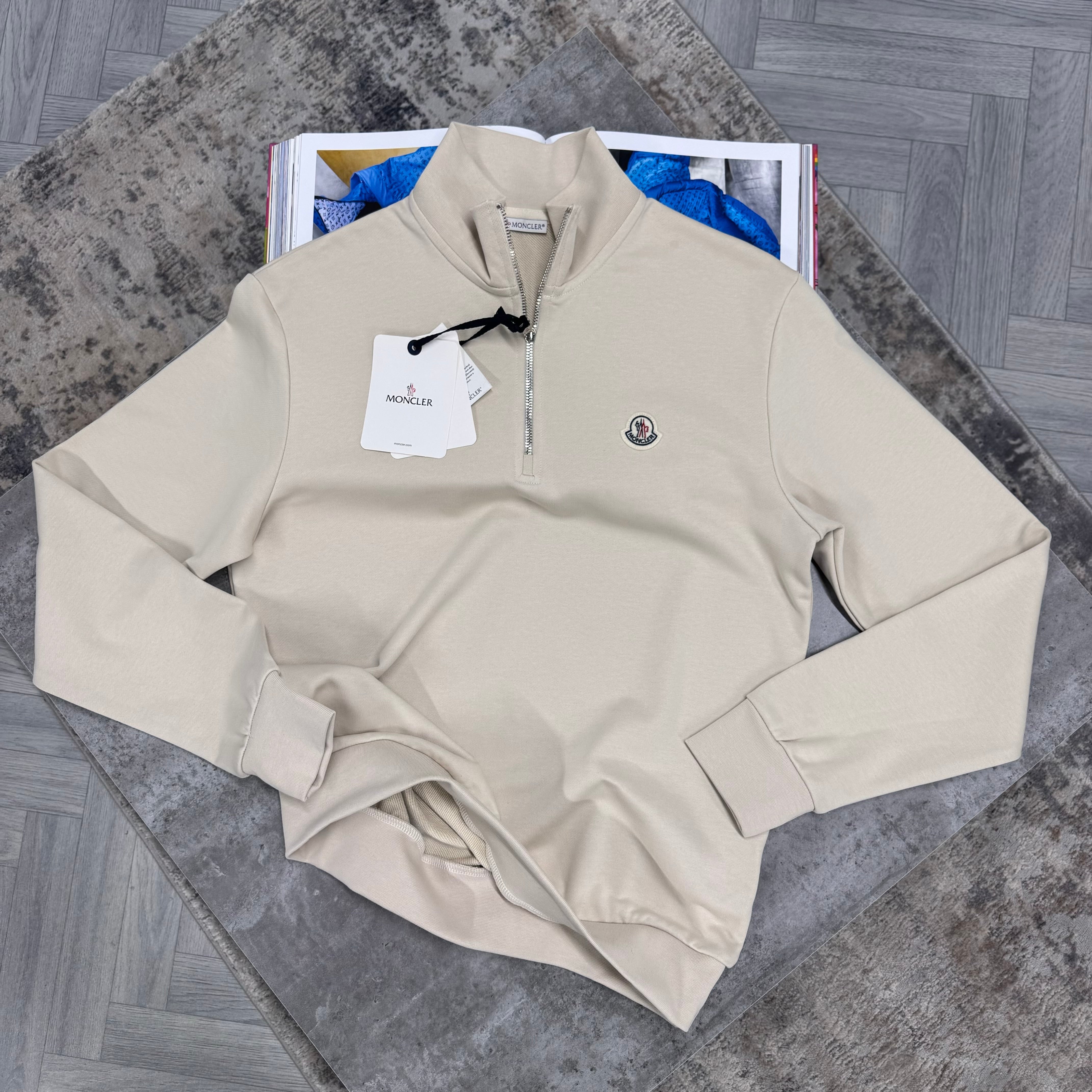 MNCLR LOGO HALF ZIP JUMPER - BEIGE