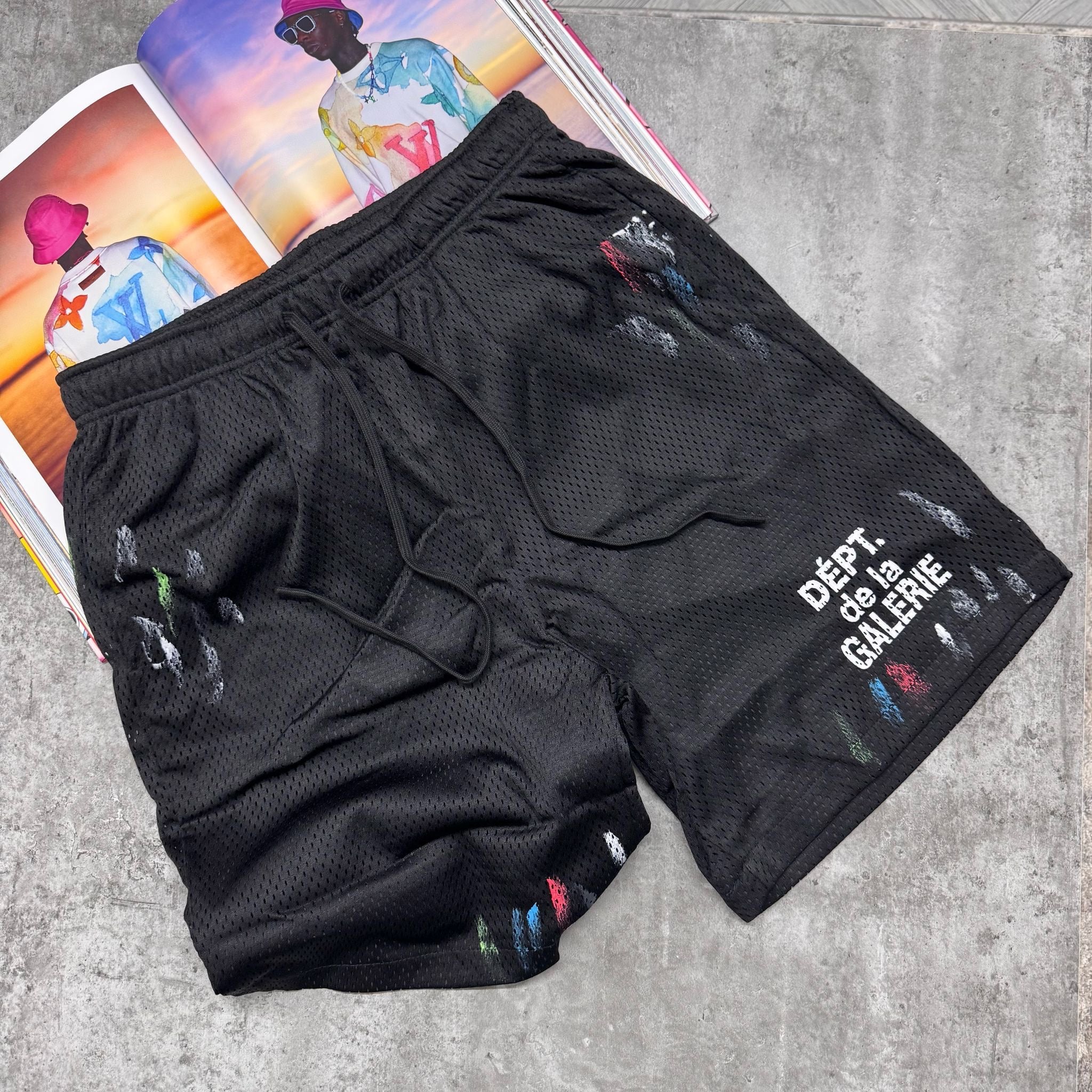 GALLERY D PAINT SPLATTER SHORTS - BLACK (PRE ORDER)