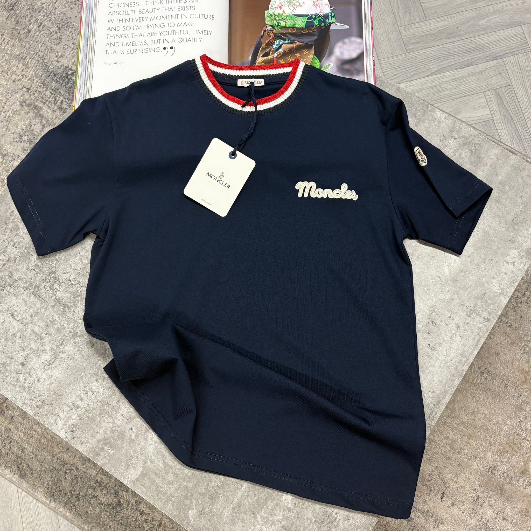 MNCLR STRIPED COLLAR T SHIRT - NAVY
