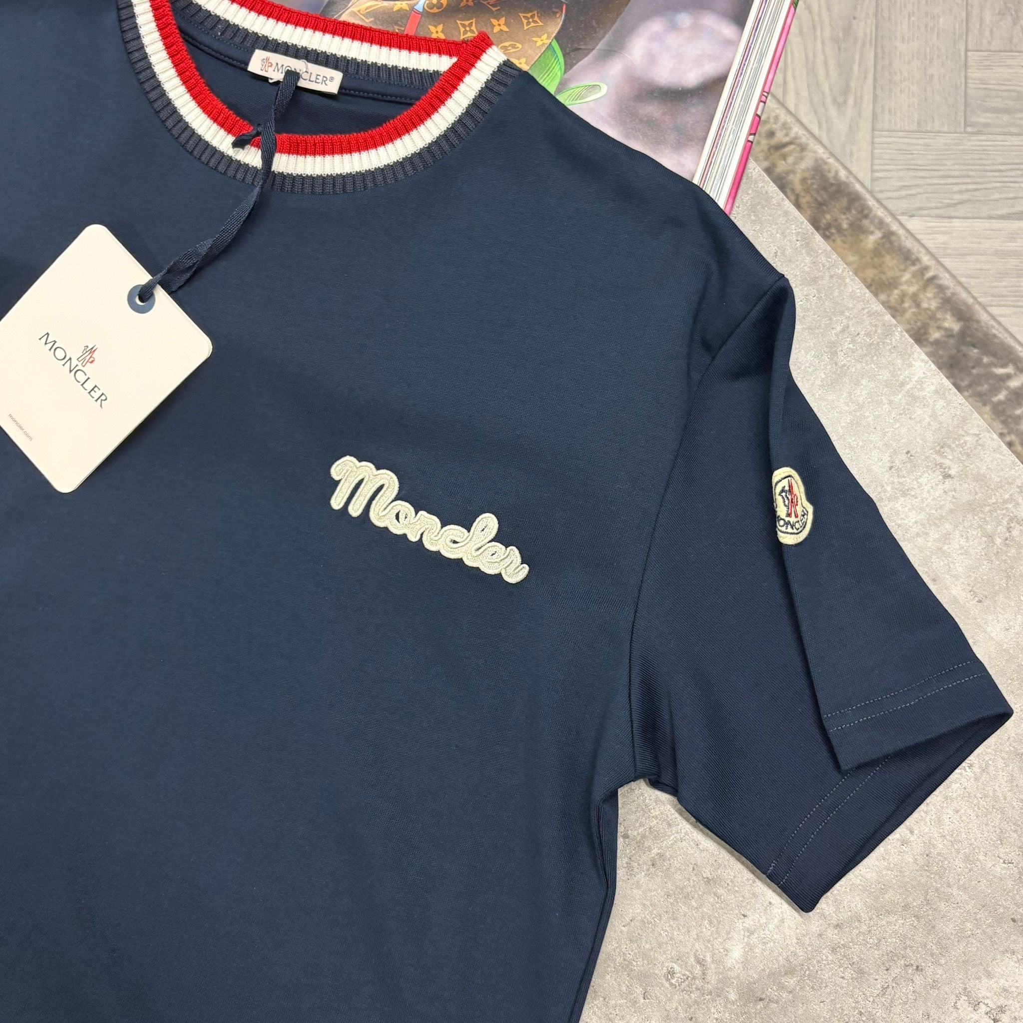 MNCLR STRIPED COLLAR T SHIRT - NAVY
